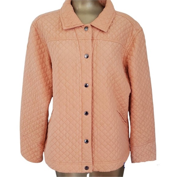 Vintage Orange Silk Quilt Textured Women's Orange Snap Front Jacket Sz L - Picture 1 of 10